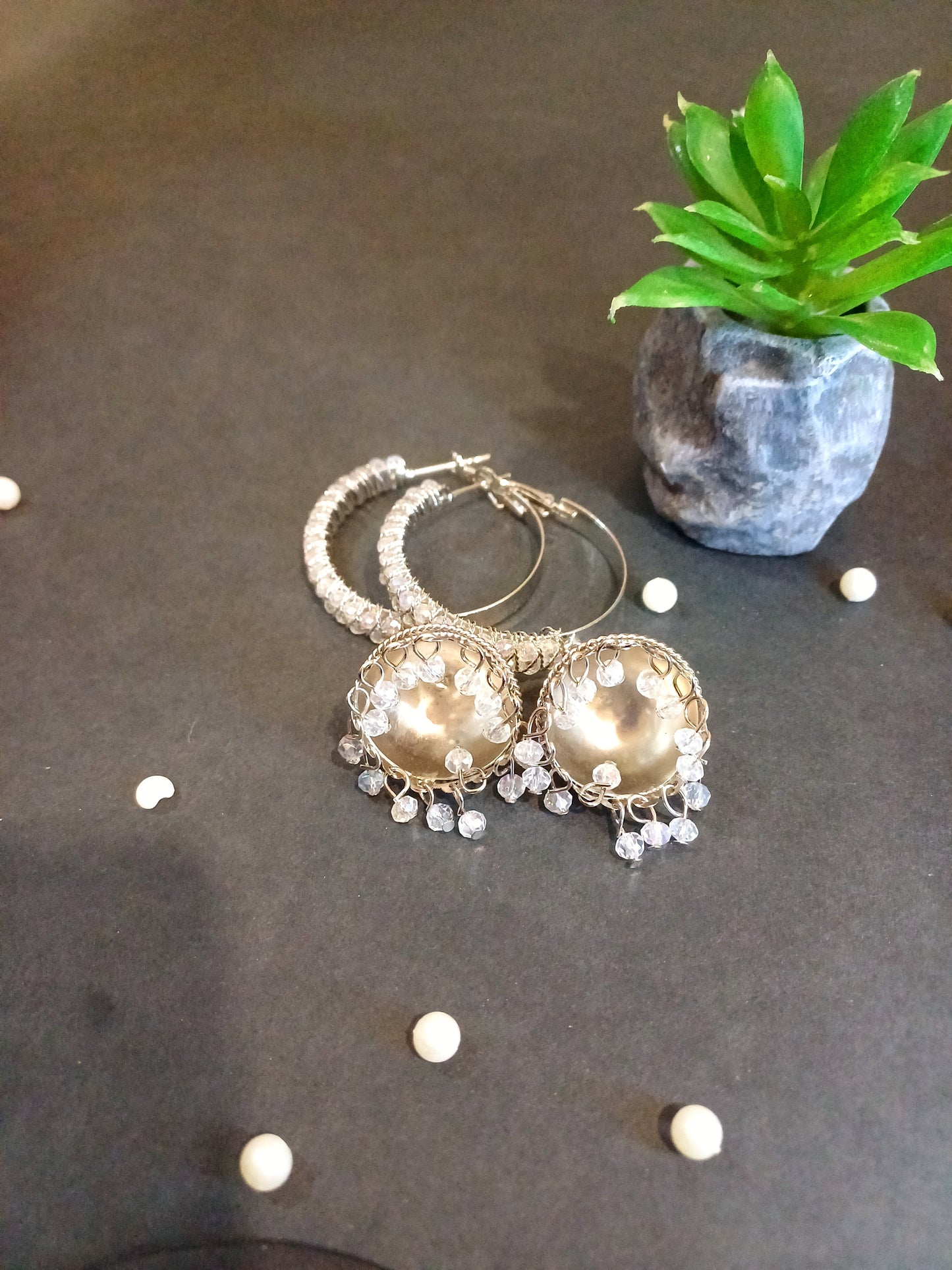 True crystal white earrings with jhummar