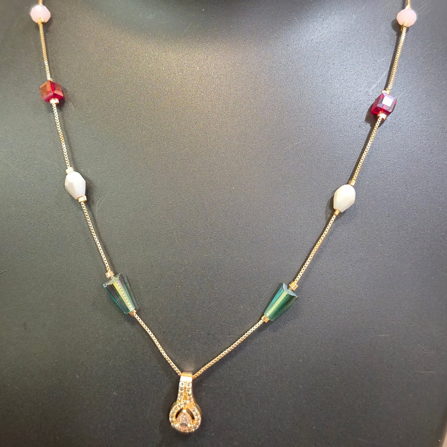 Necklace chain multicolor beads with diamond pendant_2
