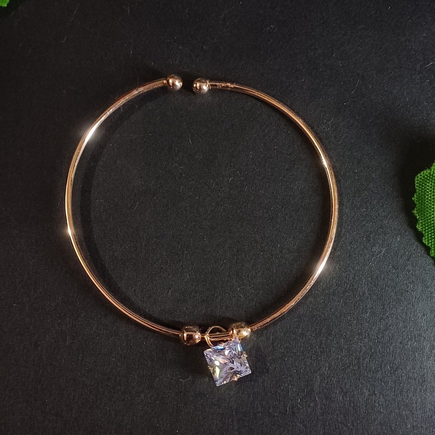 Round cut golden cuff bracelet_2 with square solitaire