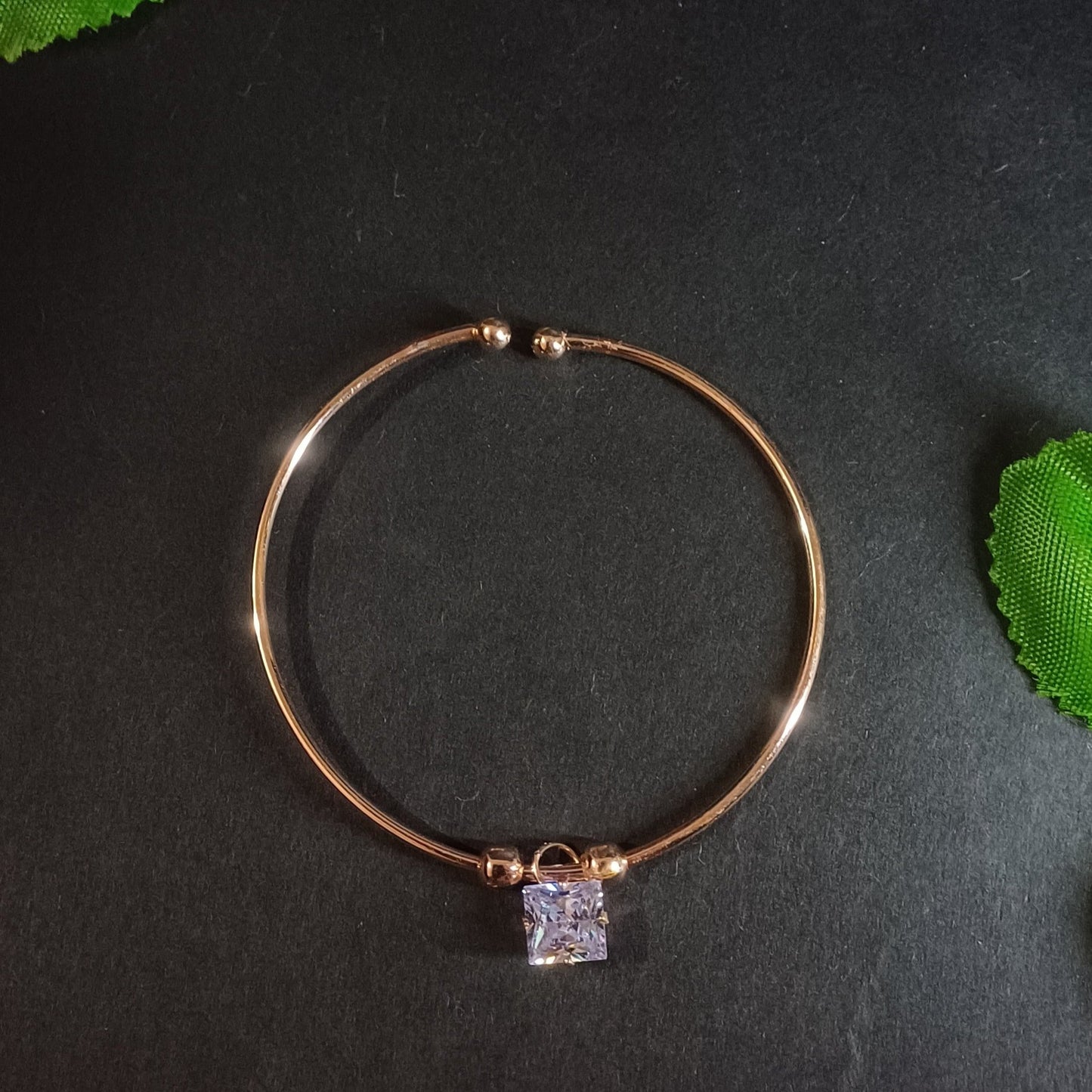 Round cut golden cuff bracelet_2 with square solitaire