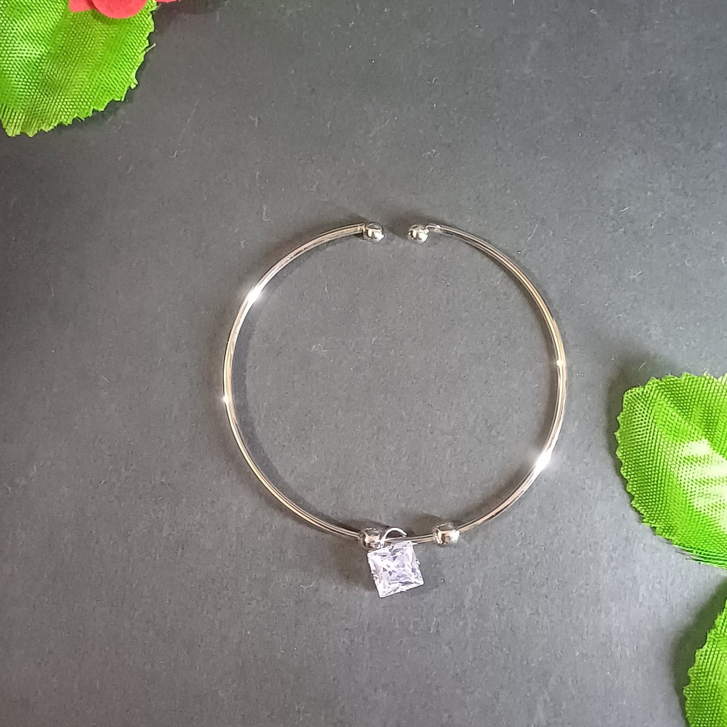 Silver Round cut cuff bracelet with square solitaire