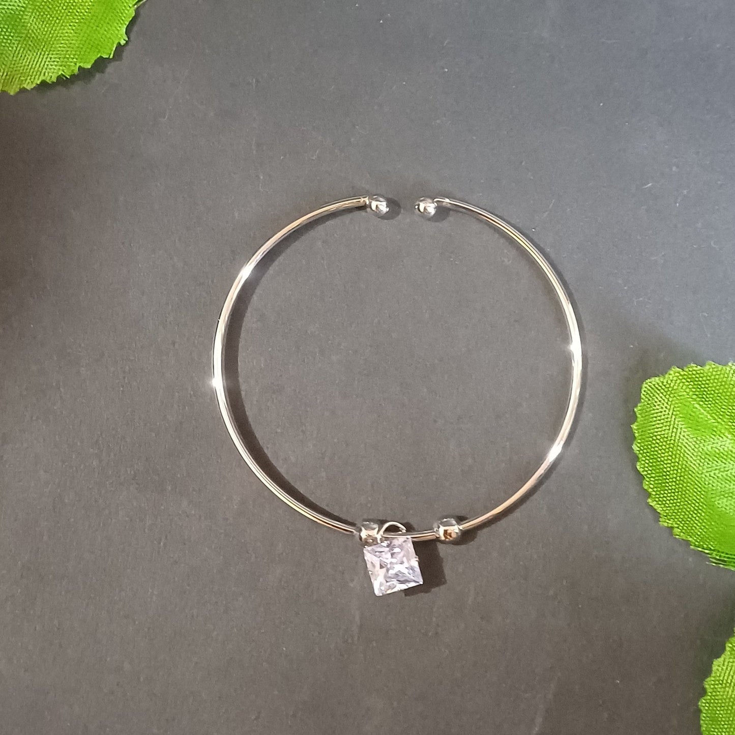 Silver Round cut cuff bracelet with square solitaire