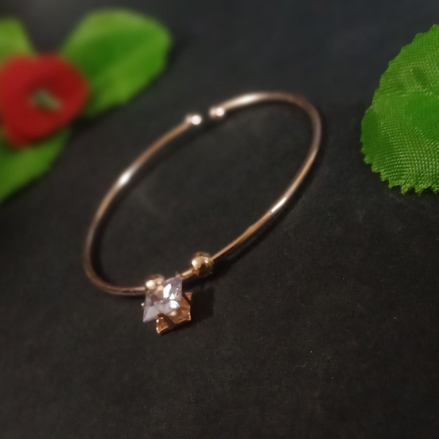 Round cut golden cuff bracelet_2 with square solitaire