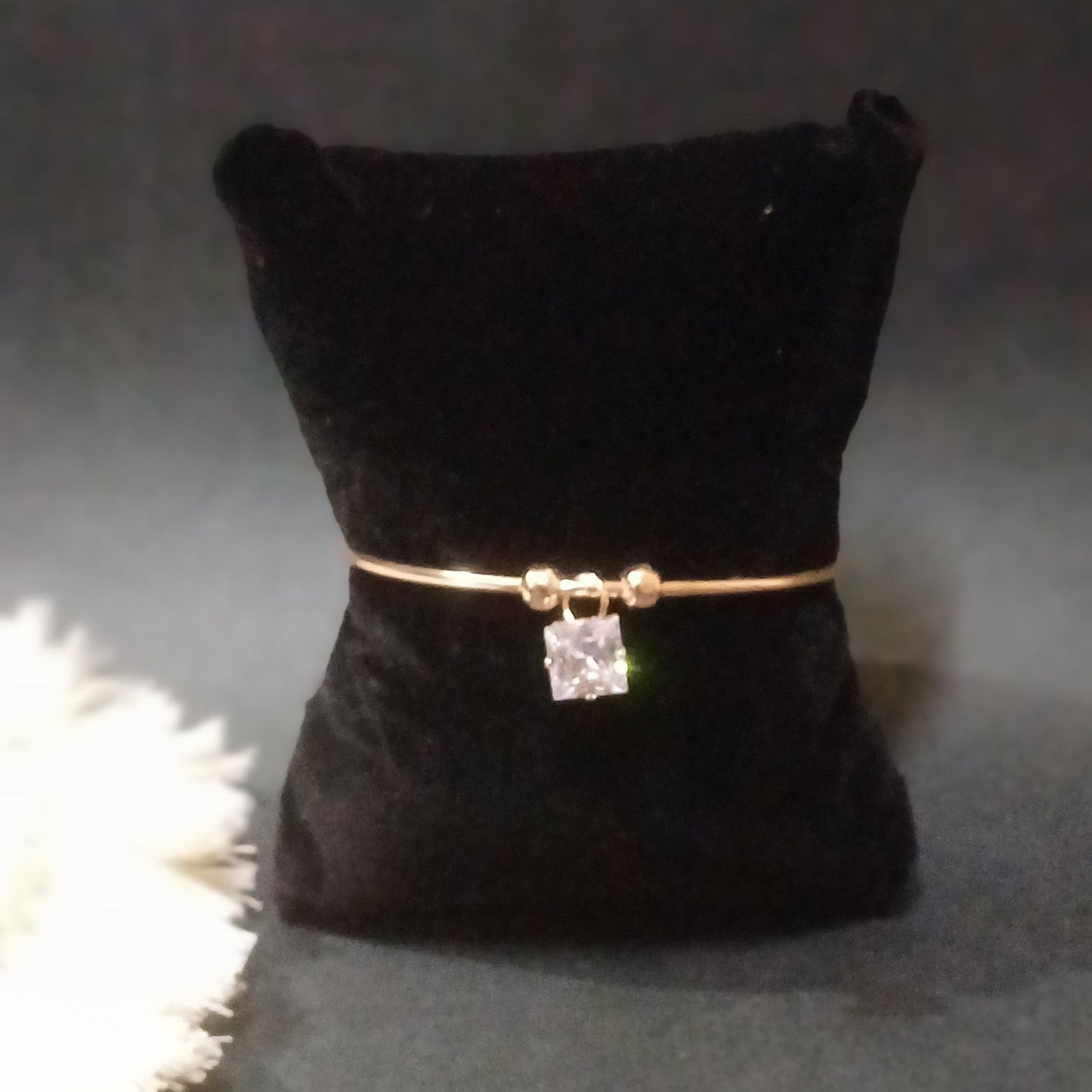 Round cut golden cuff bracelet_2 with square solitaire