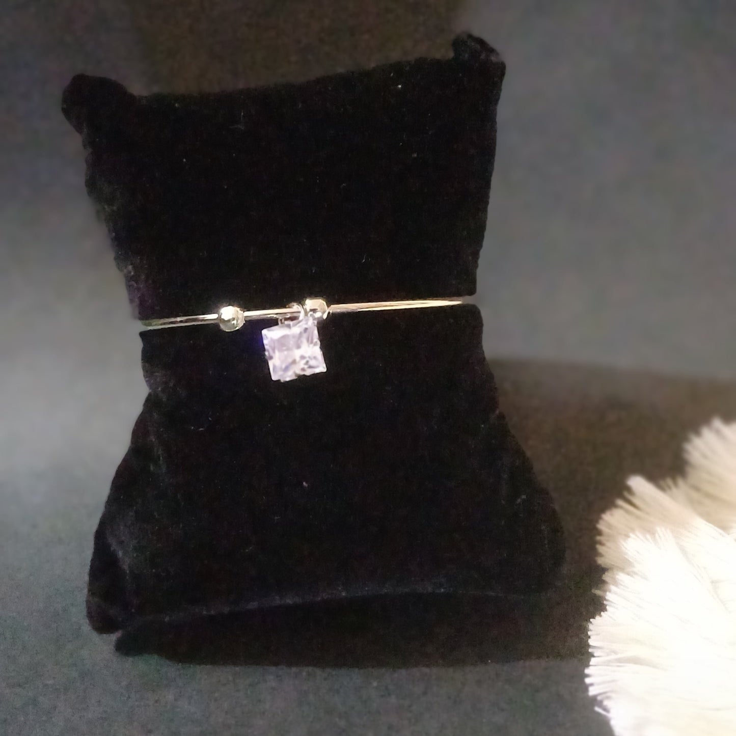 Silver Round cut cuff bracelet with square solitaire