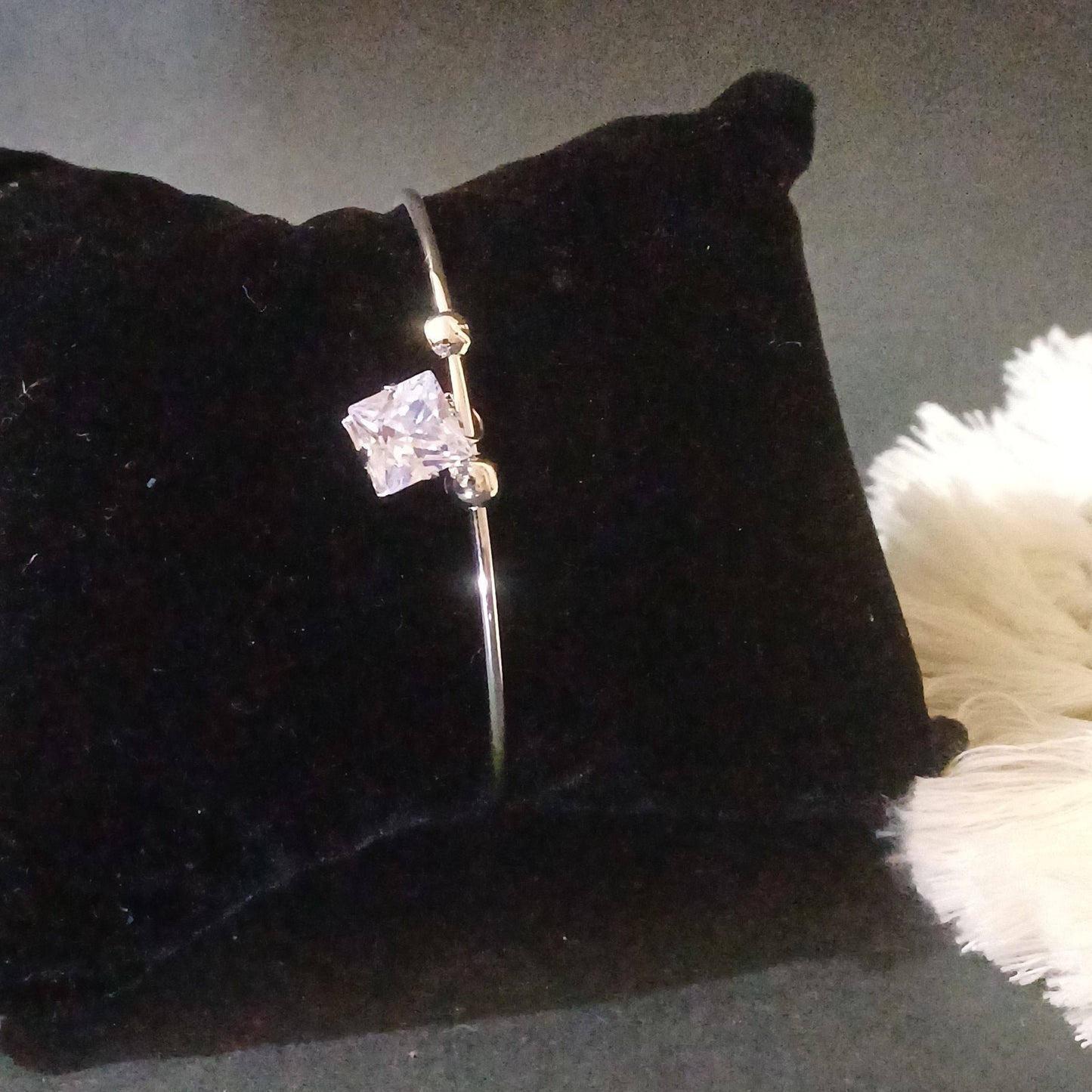 Silver Round cut cuff bracelet with square solitaire