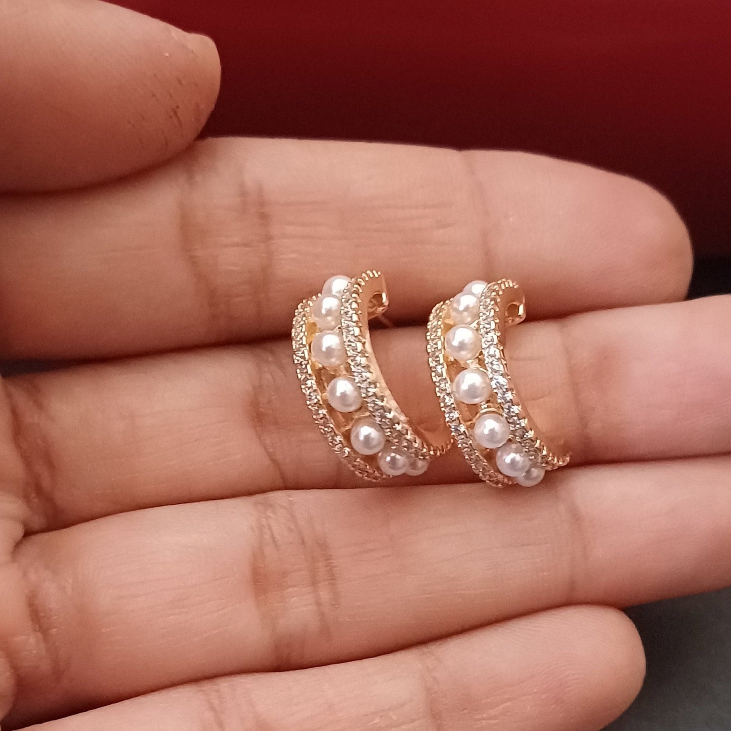 Premium Quality Pearl & Diamond Earrings - AD Anti tarnish