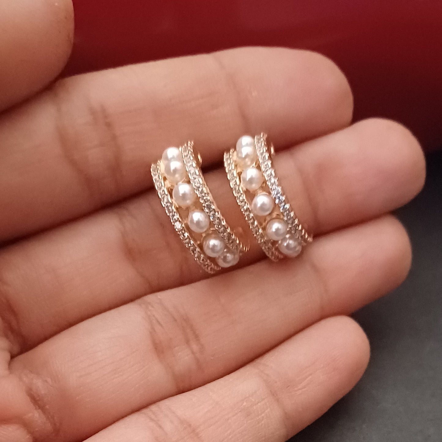 Premium Quality Pearl & Diamond Earrings - AD Anti tarnish