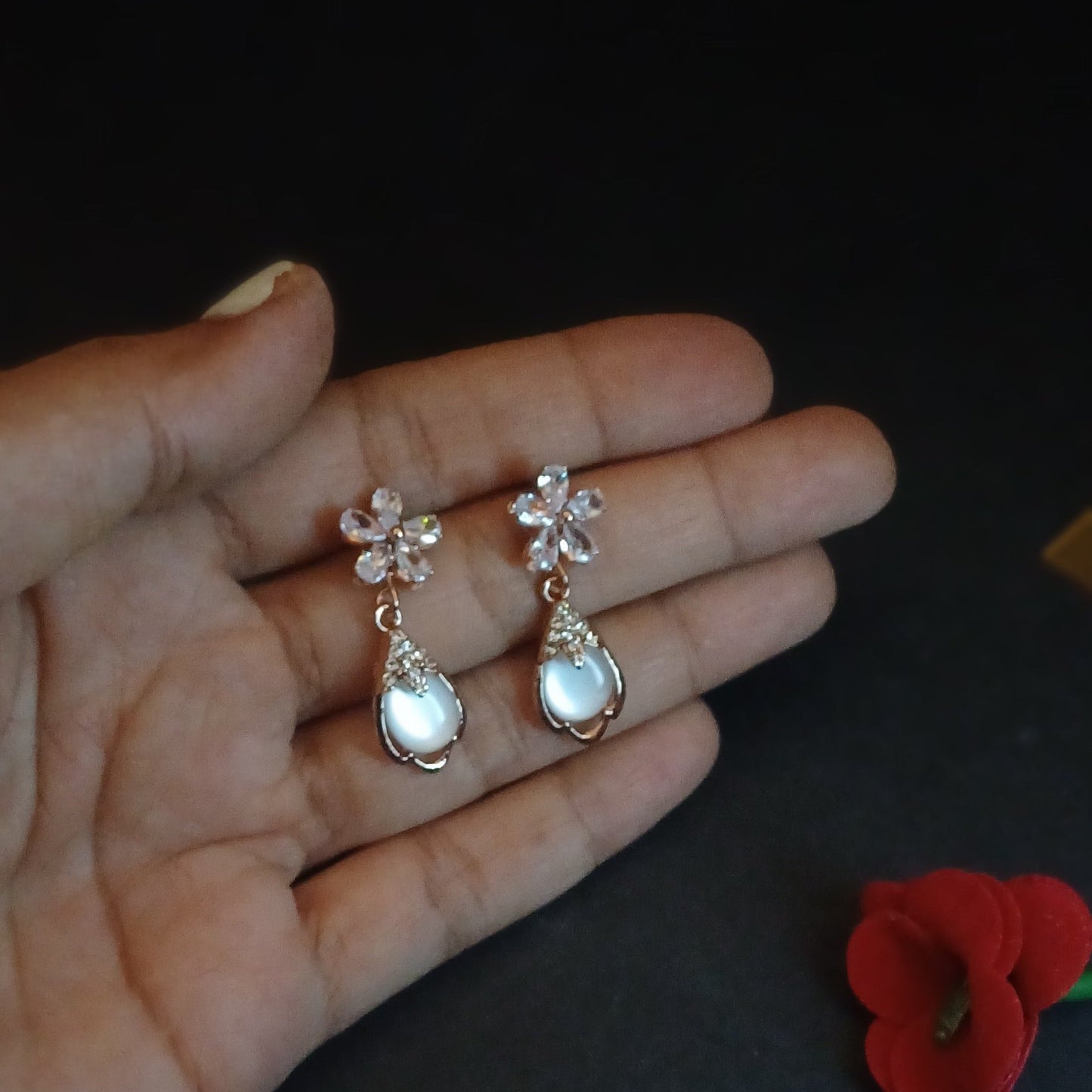 Dazzling flower & pearl diamond Earrings - American Diamonds
