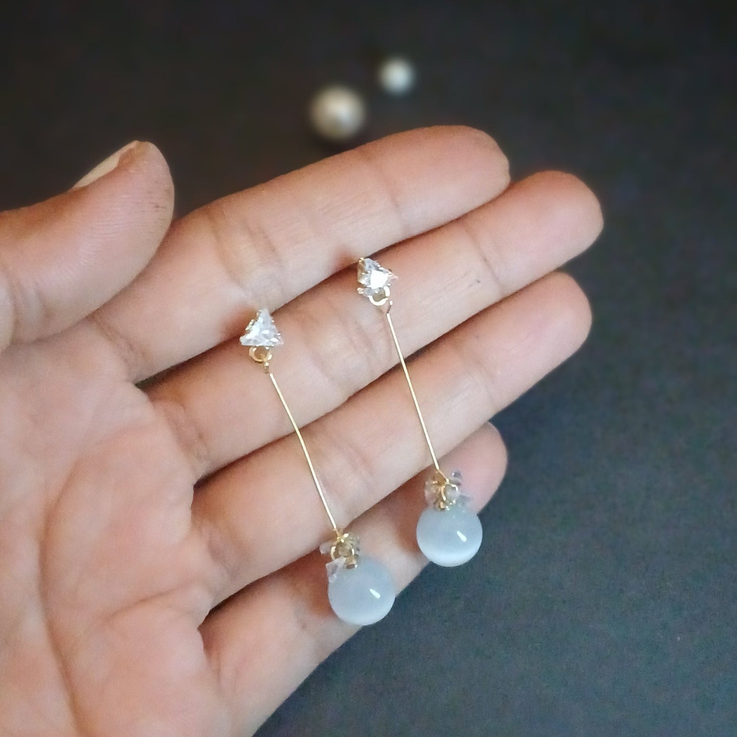 Elegant Silver & Pearl Ear hangings - Premium