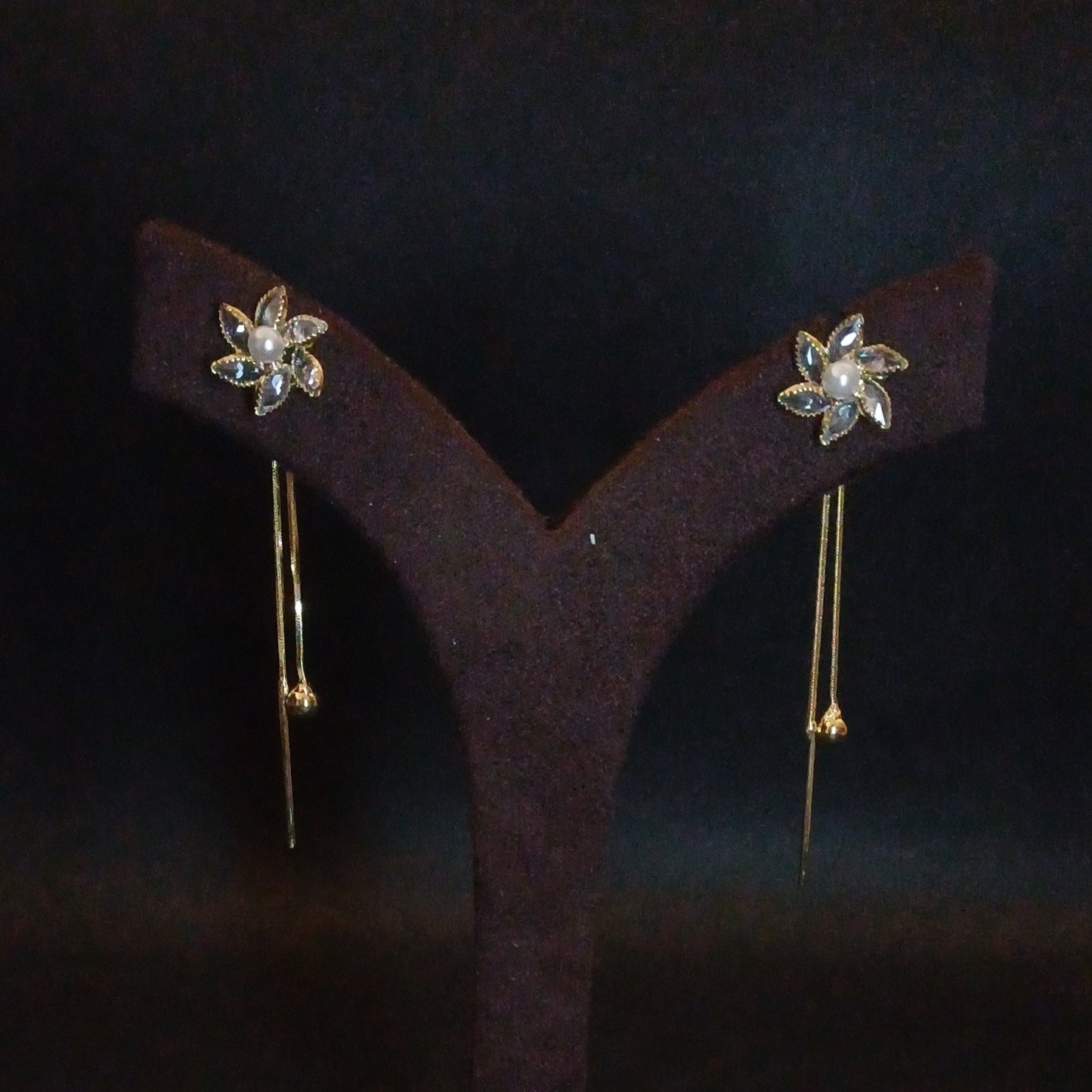 Premium Party Earring - AD Flower with Hangings