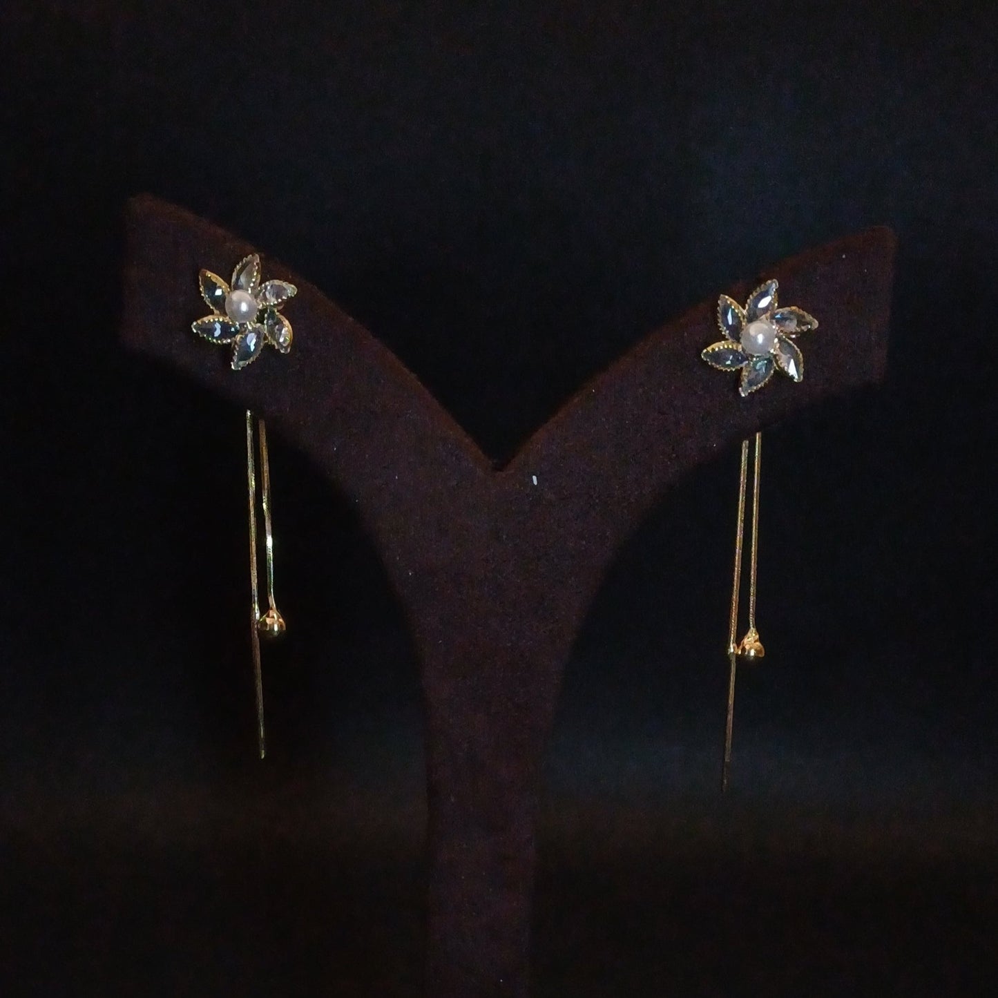 Premium Party Earring - AD Flower with Hangings