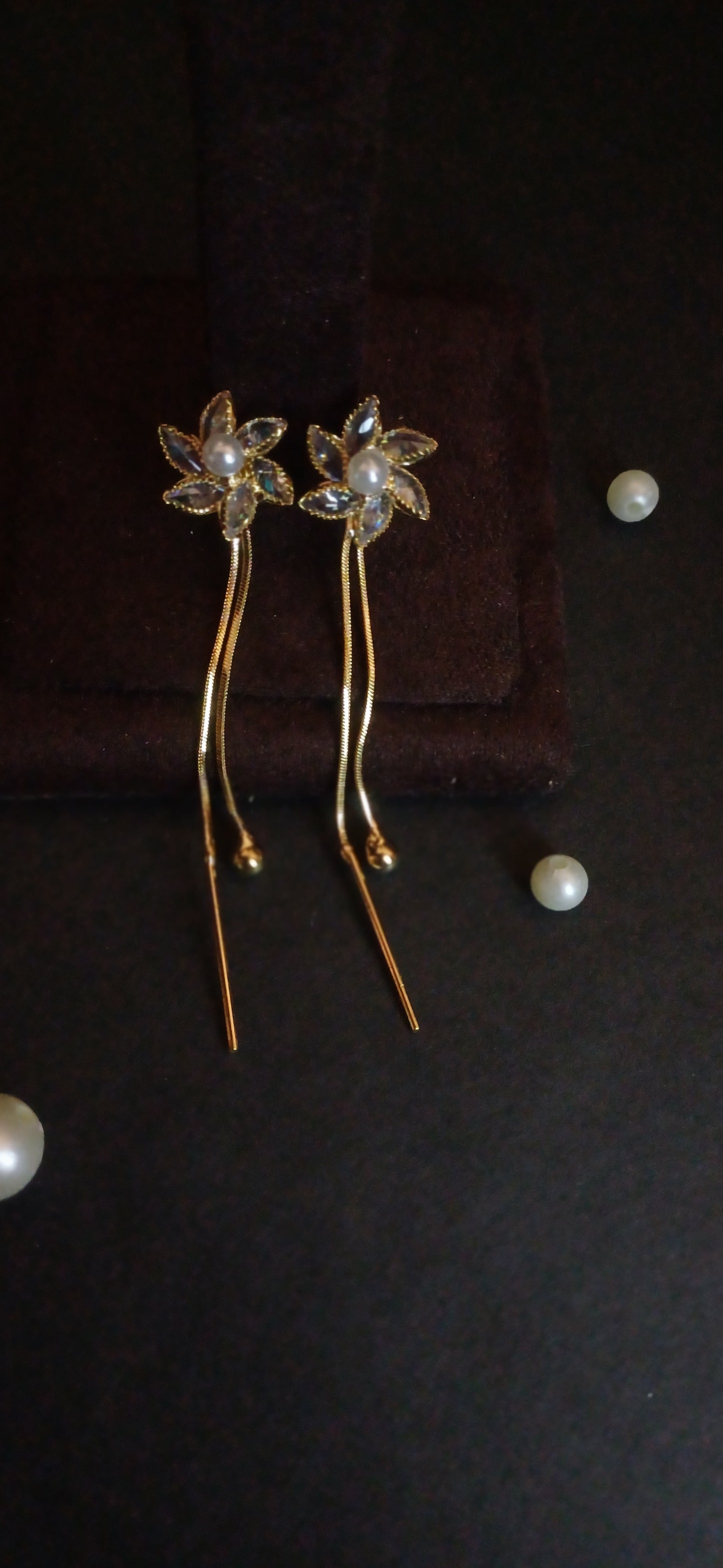 Premium Party Earring - AD Flower with Hangings