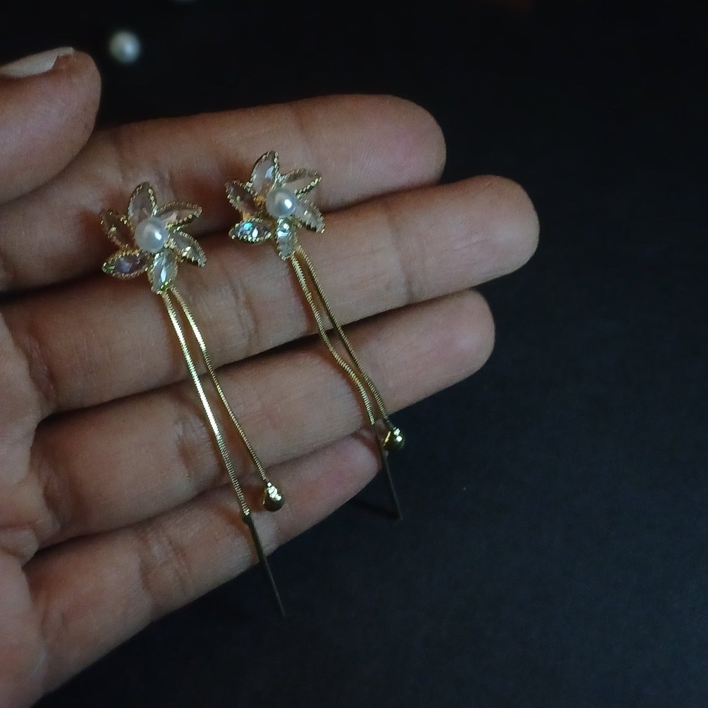 Premium Party Earring - AD Flower with Hangings