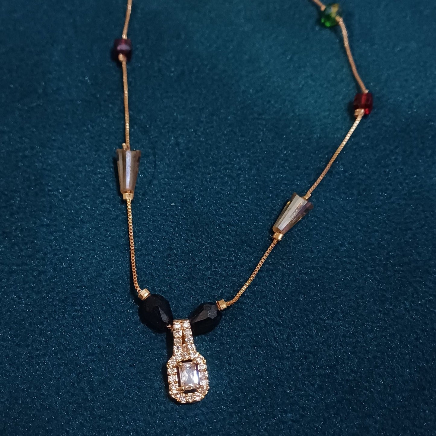Necklace chain multicolor beads with diamond pendant