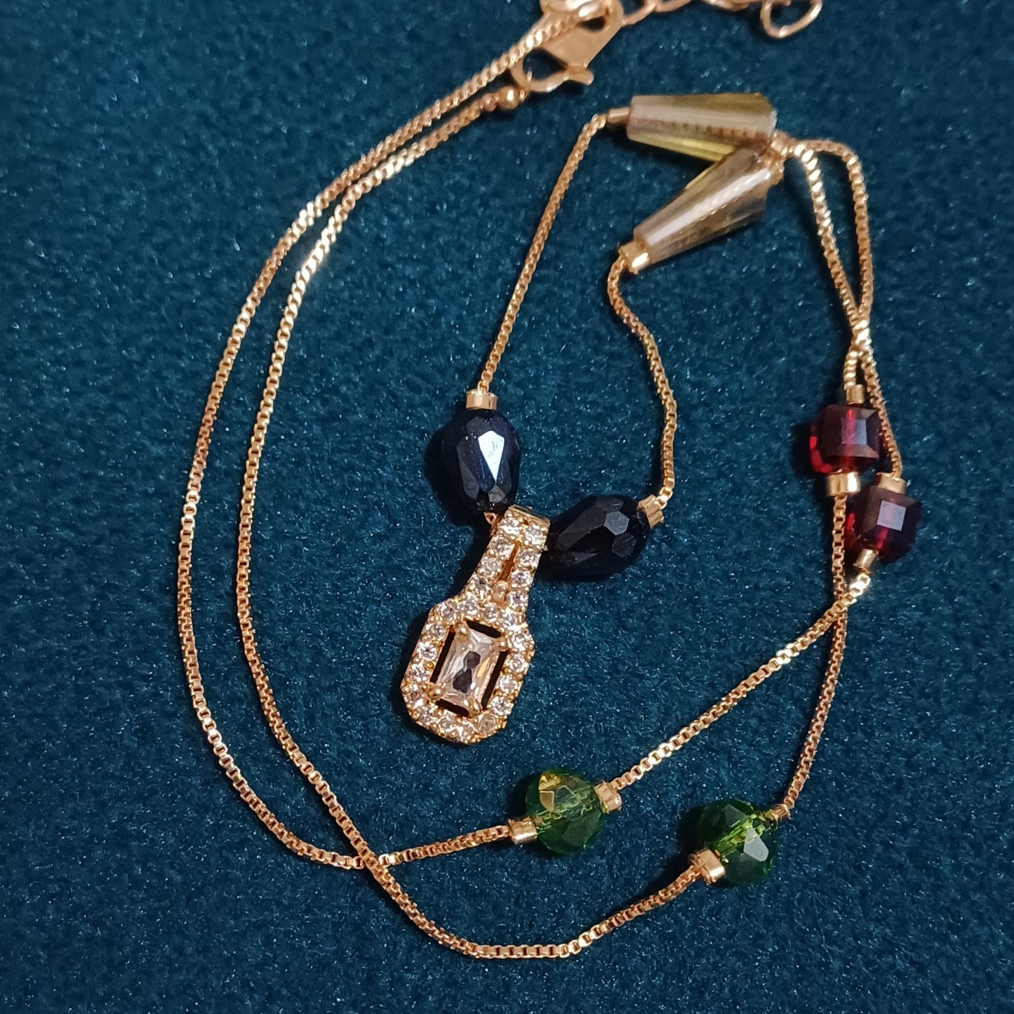 Necklace chain multicolor beads with diamond pendant