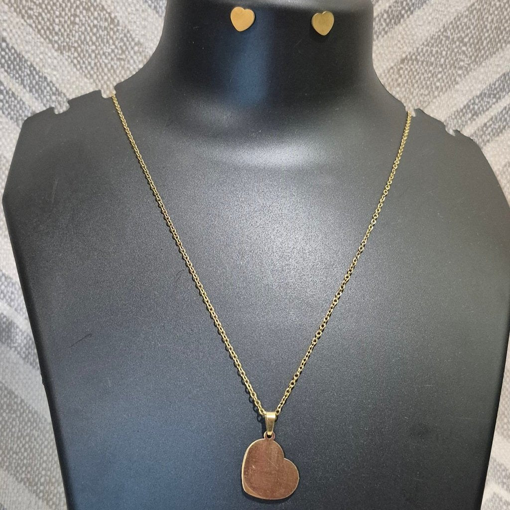 Golden heart stylish chain_2 solid pendant with matching ear tops tarnish free for Girls women others