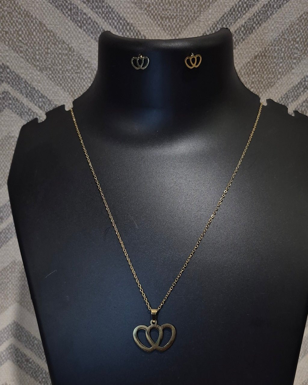 Golden twin hearts stylish chain_3 pendant with matching ear tops tarnish free for Girls women others
