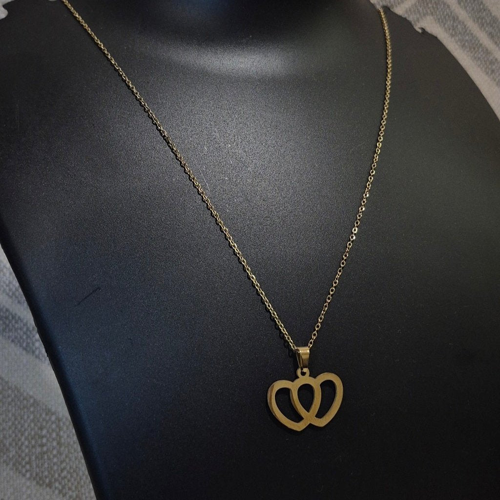 Golden twin hearts stylish chain_3 pendant with matching ear tops tarnish free for Girls women others