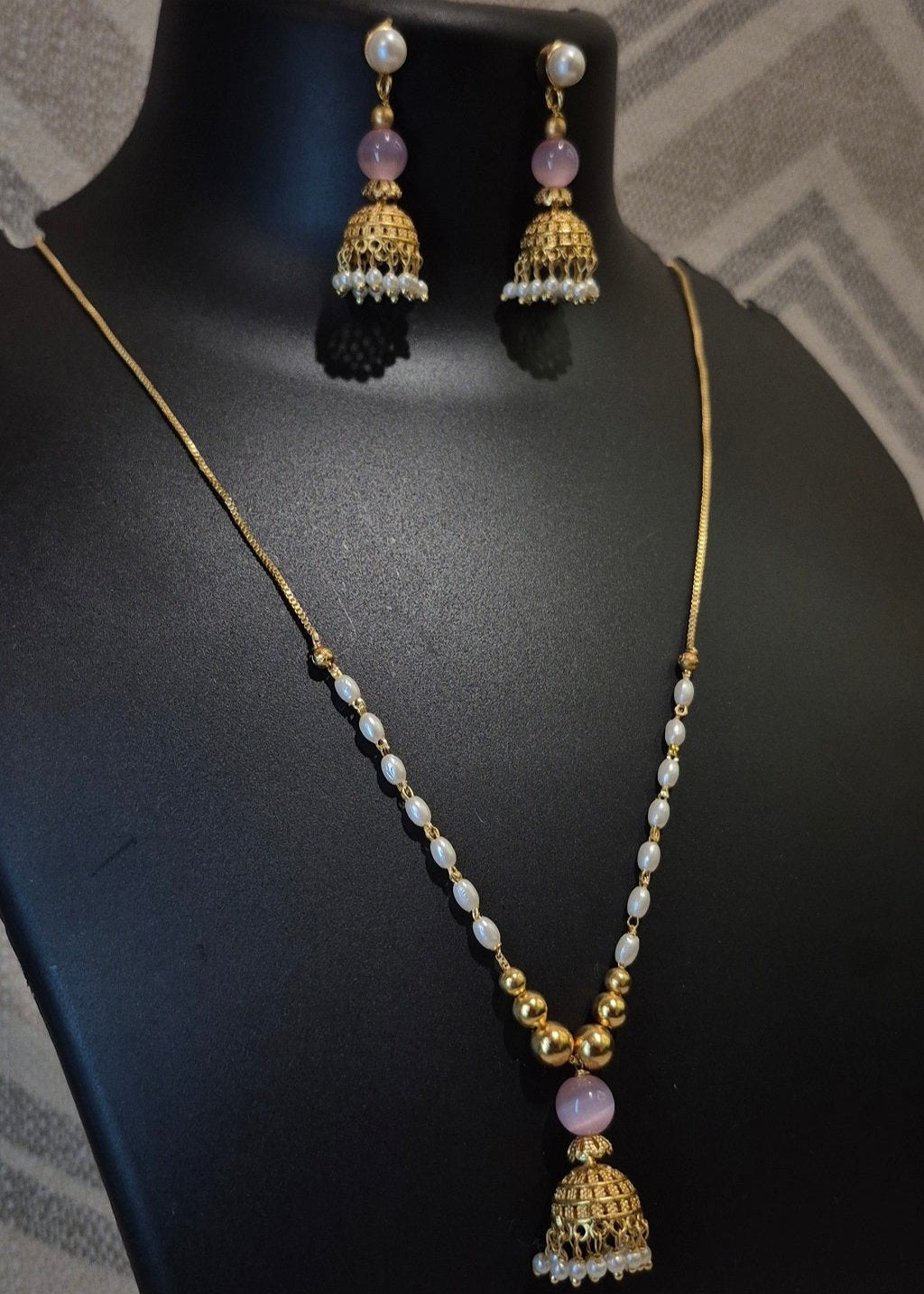 Princess necklace with jumki pendant and matching jumkas
