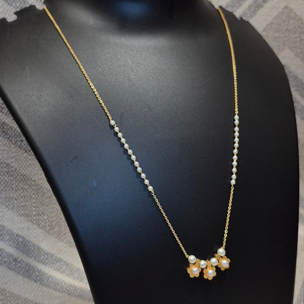 White bliss pearl chain necklace gold embelished pendant with matching ear tops