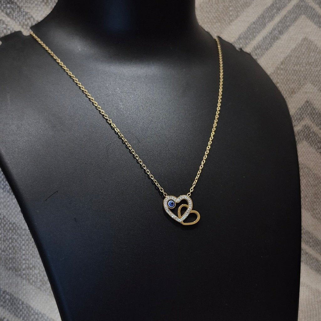 Diamond Heart evil eye pendant and chain