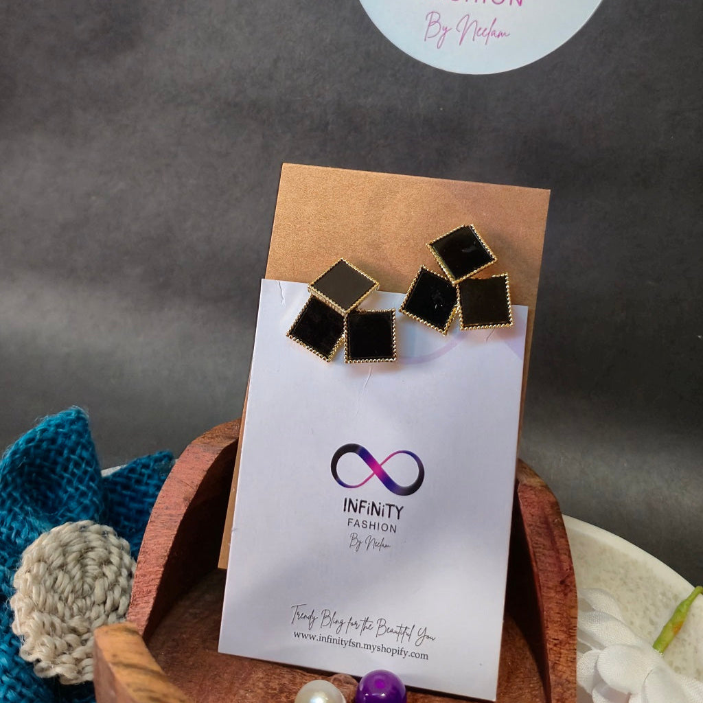 Black Cubes Statement Earrings