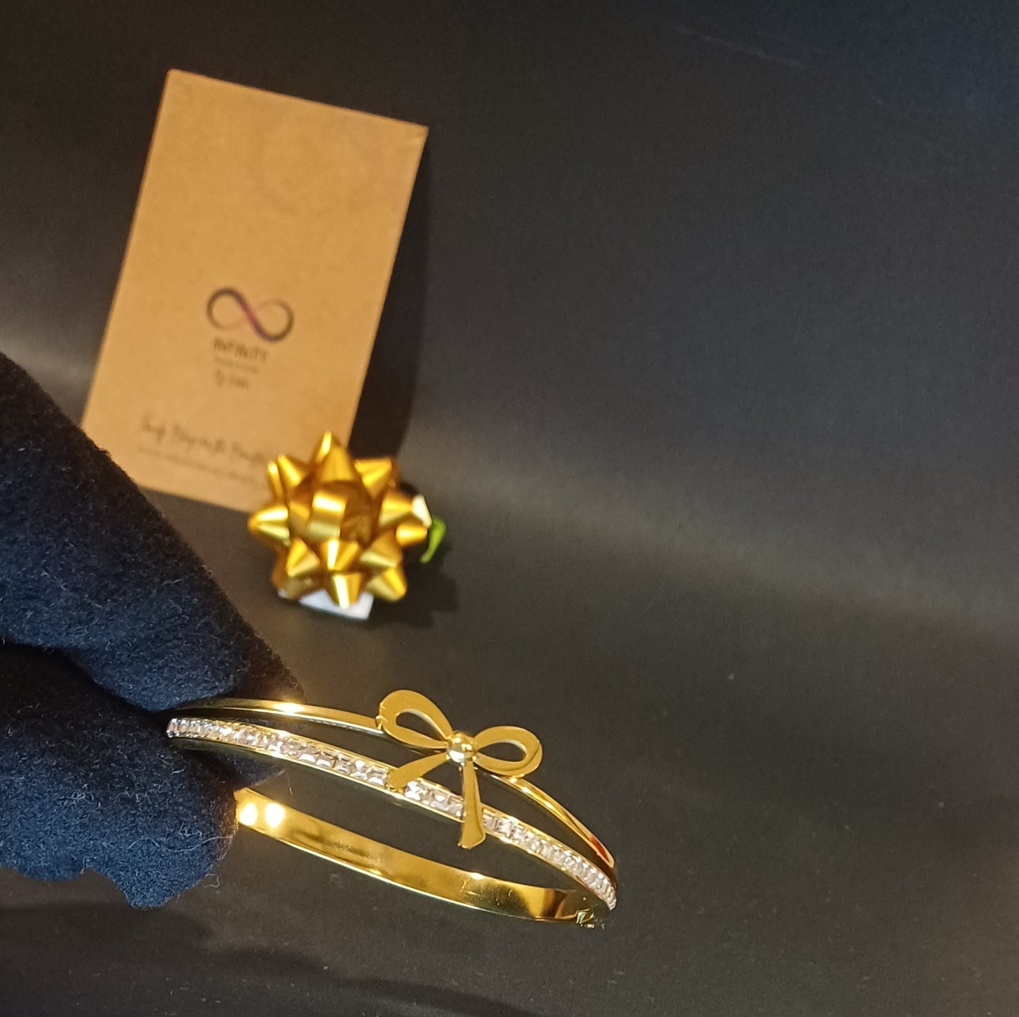 Bow and diamond A.D golden kada _ Anti tarnish _style statement_daily wear