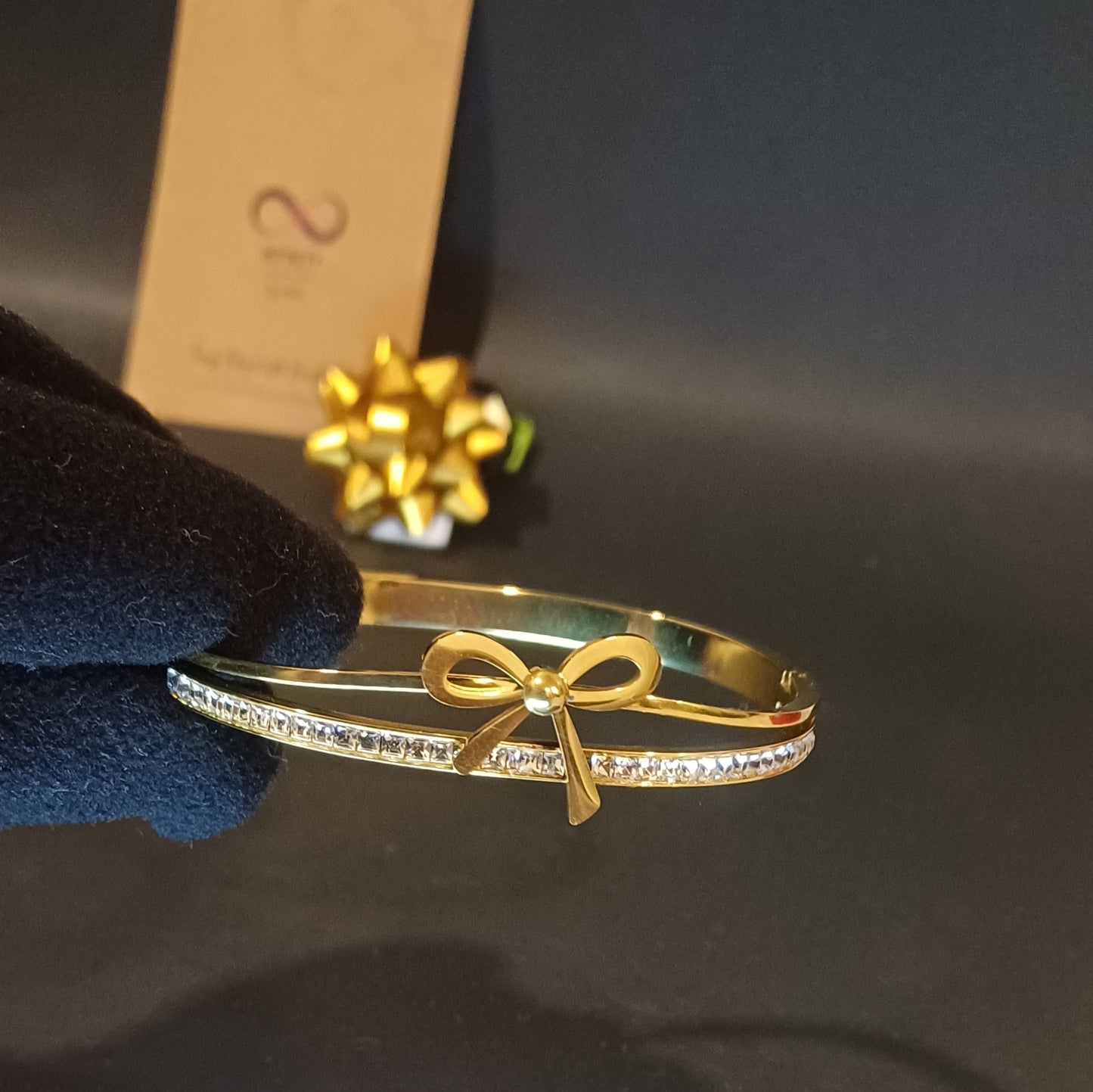 Bow and diamond A.D golden kada _ Anti tarnish _style statement_daily wear