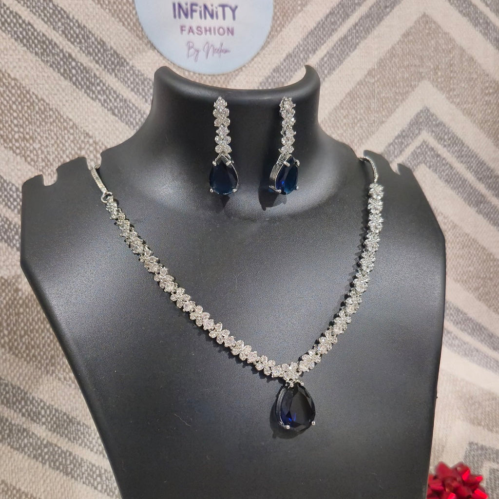 Starry Sparke With Blue Sapphire - Diamond set- American Diamond