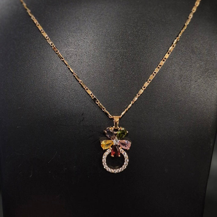 Diamond Flower Multicolor American Diamond Necklace