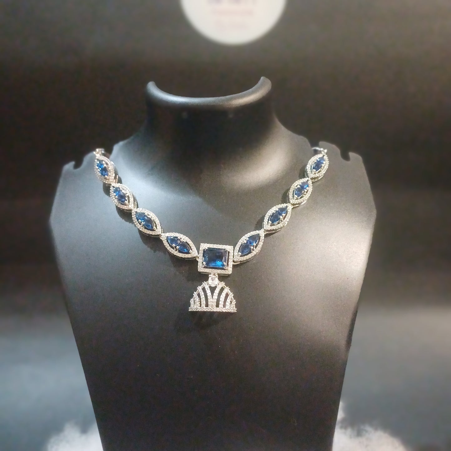Royal blue Diamond designer necklace with designer earrings