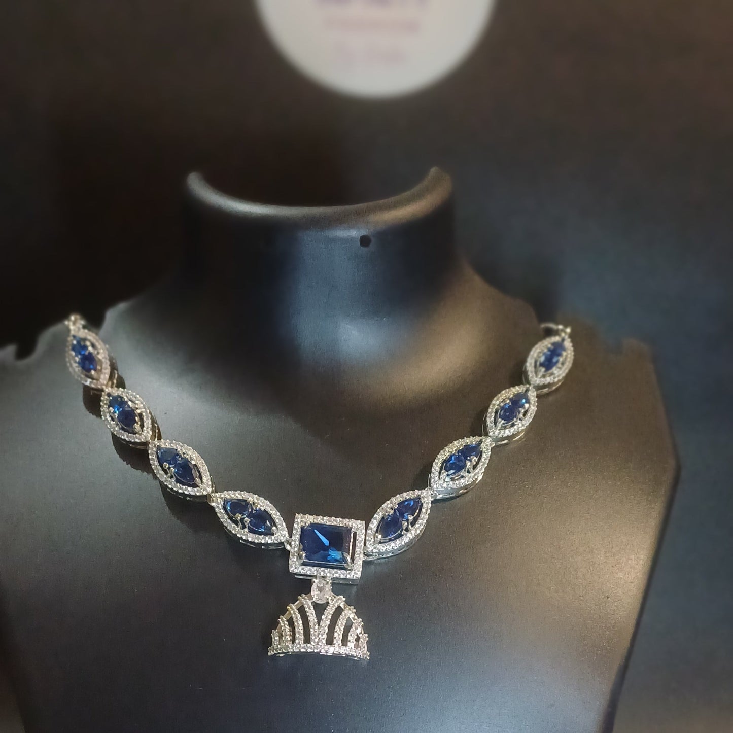 Royal blue Diamond designer necklace with designer earrings