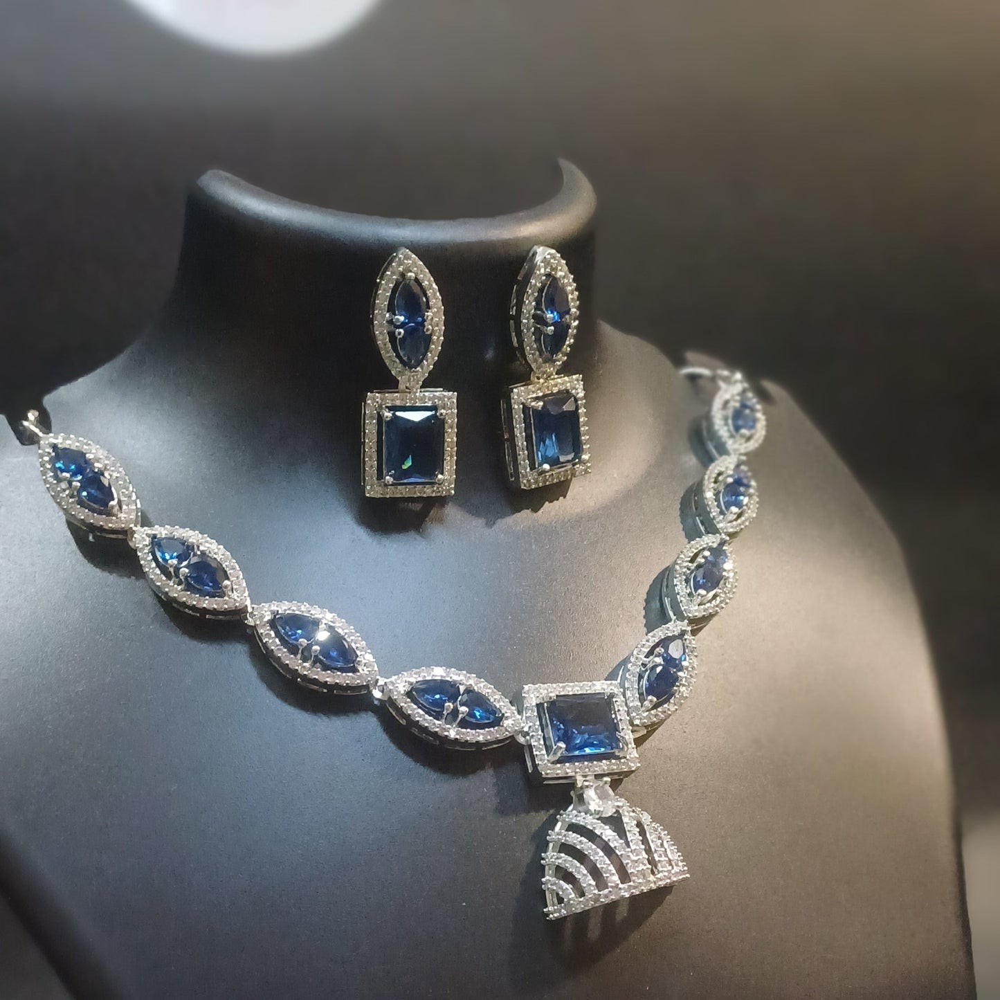 Royal blue Diamond designer necklace with designer earrings