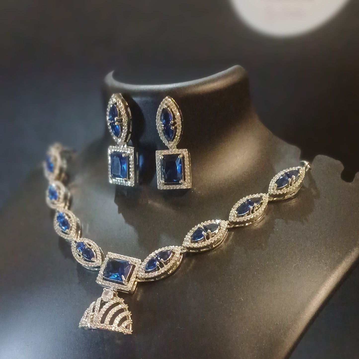 Royal blue Diamond designer necklace with designer earrings