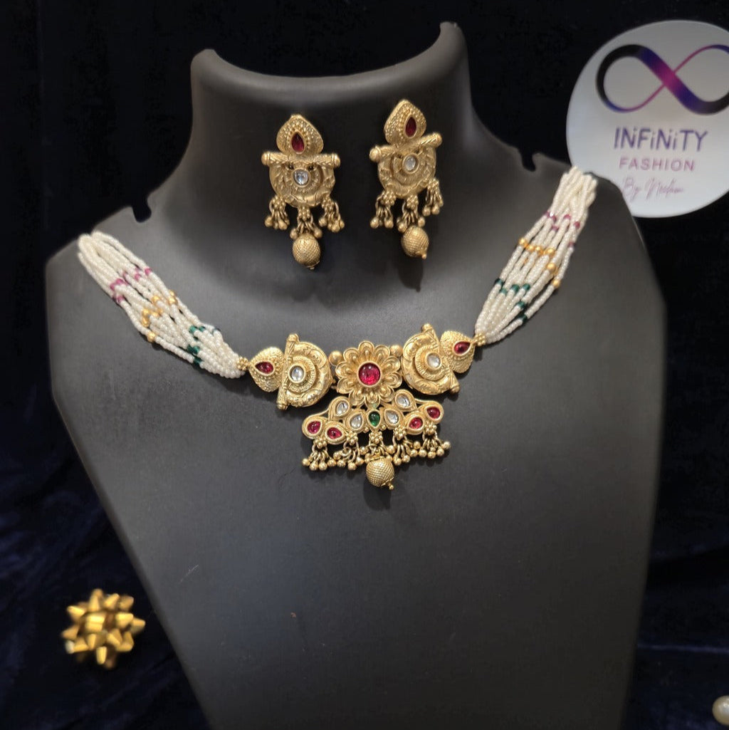 Heritage Inspired Design Premium Pearl Necklace with Jumkas 5
