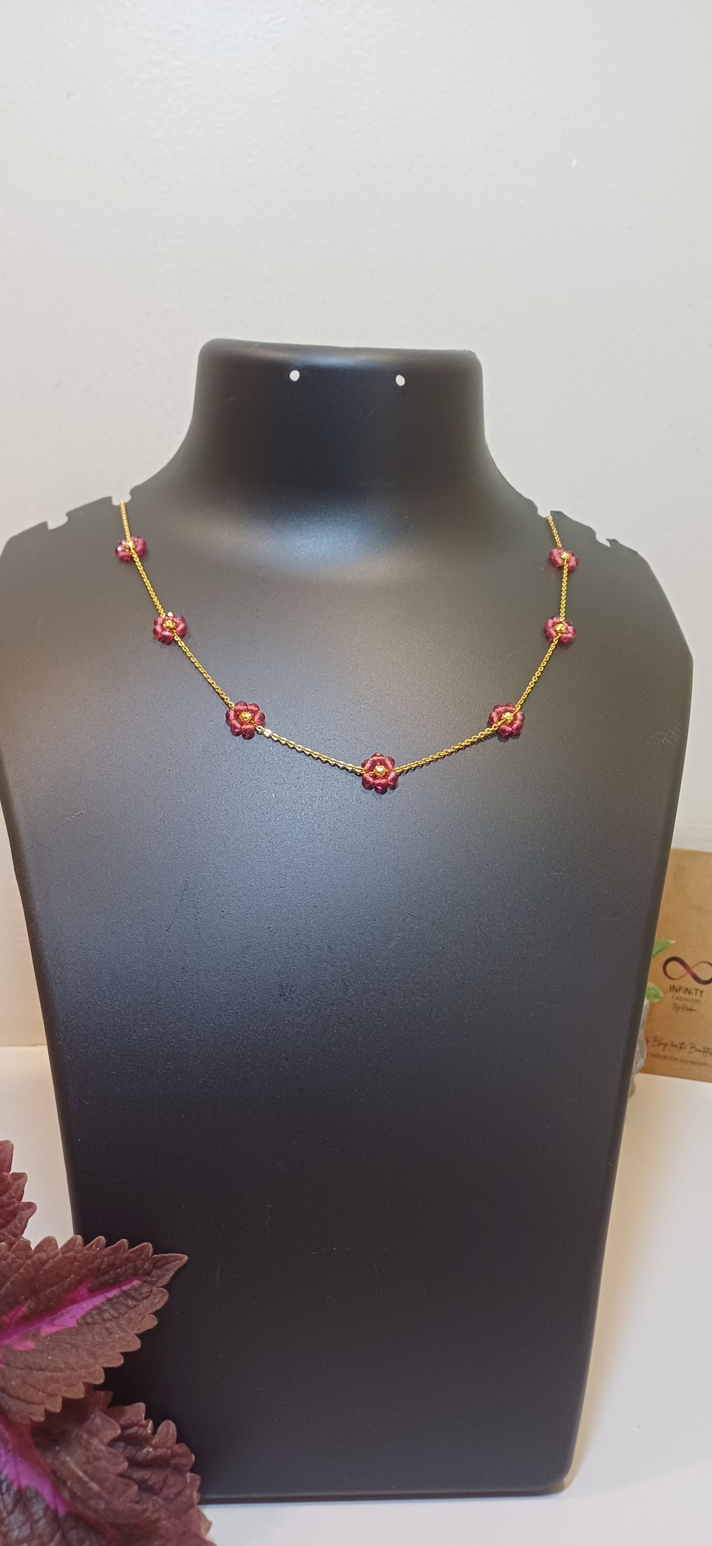 Red flowers golden chain_anti tarnish_lightweight