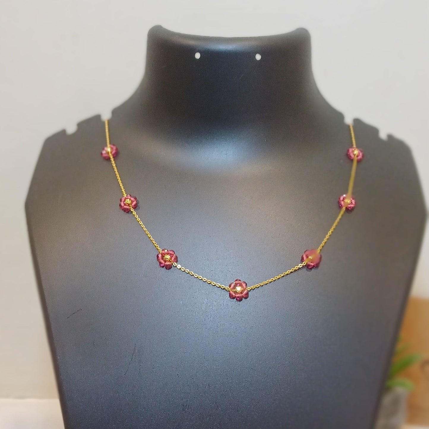 Red flowers golden chain_anti tarnish_lightweight