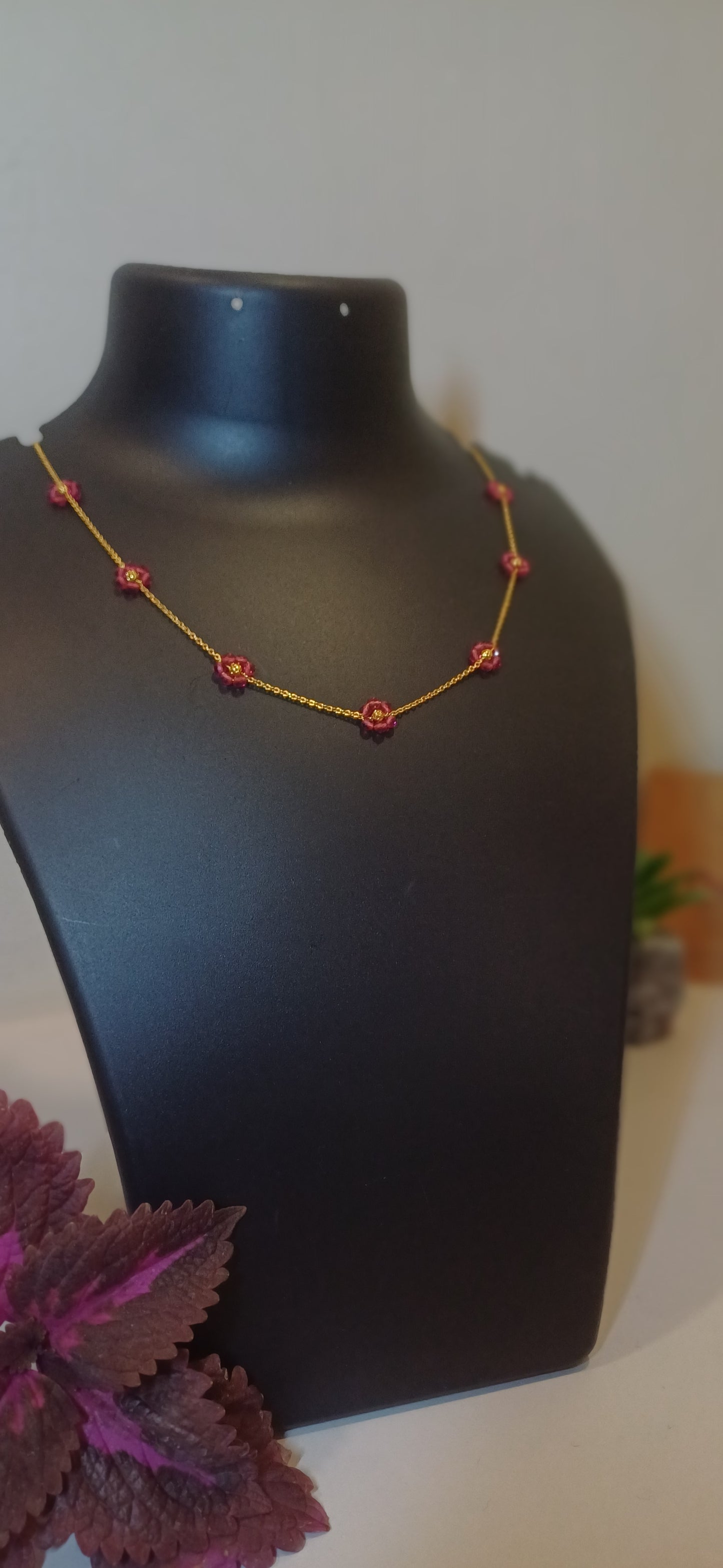 Red flowers golden chain_anti tarnish_lightweight