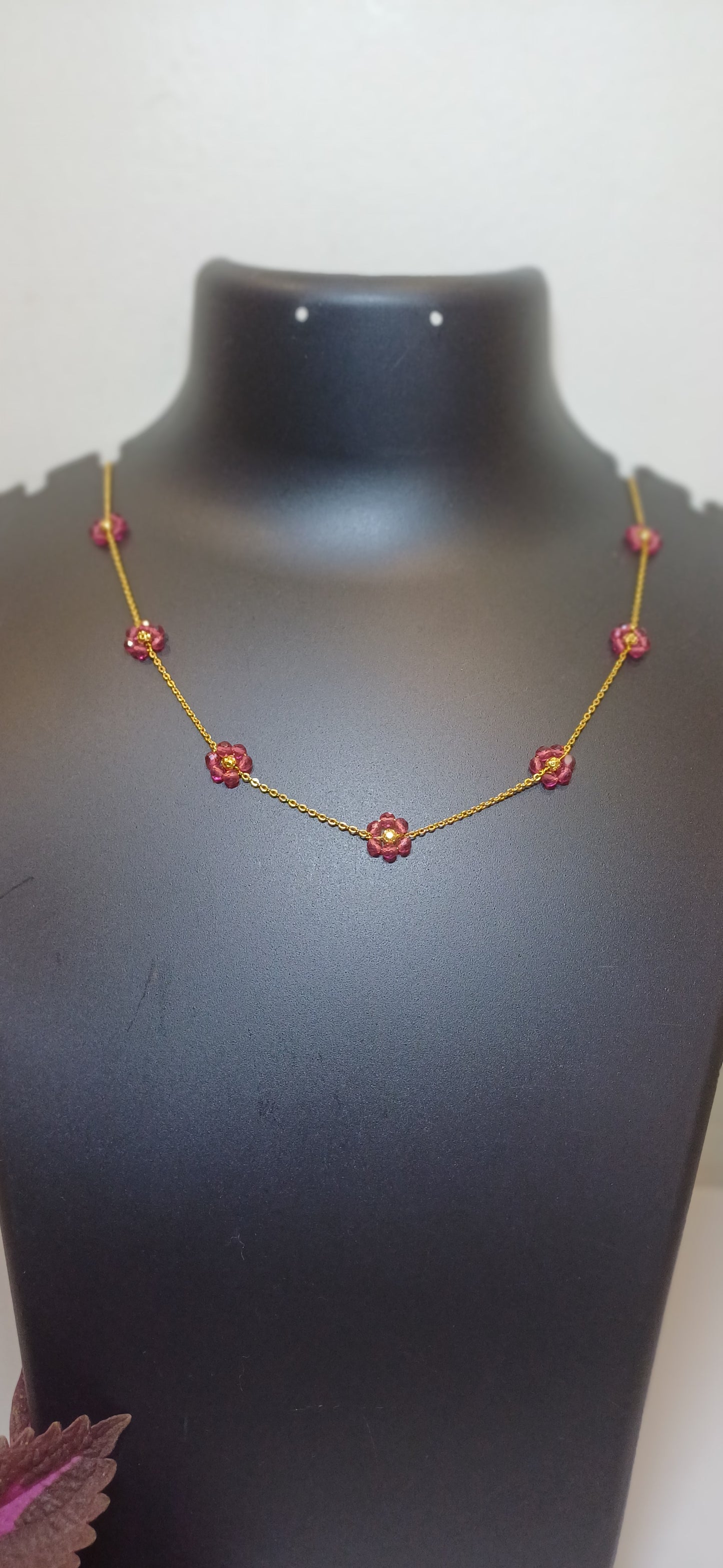 Red flowers golden chain_anti tarnish_lightweight