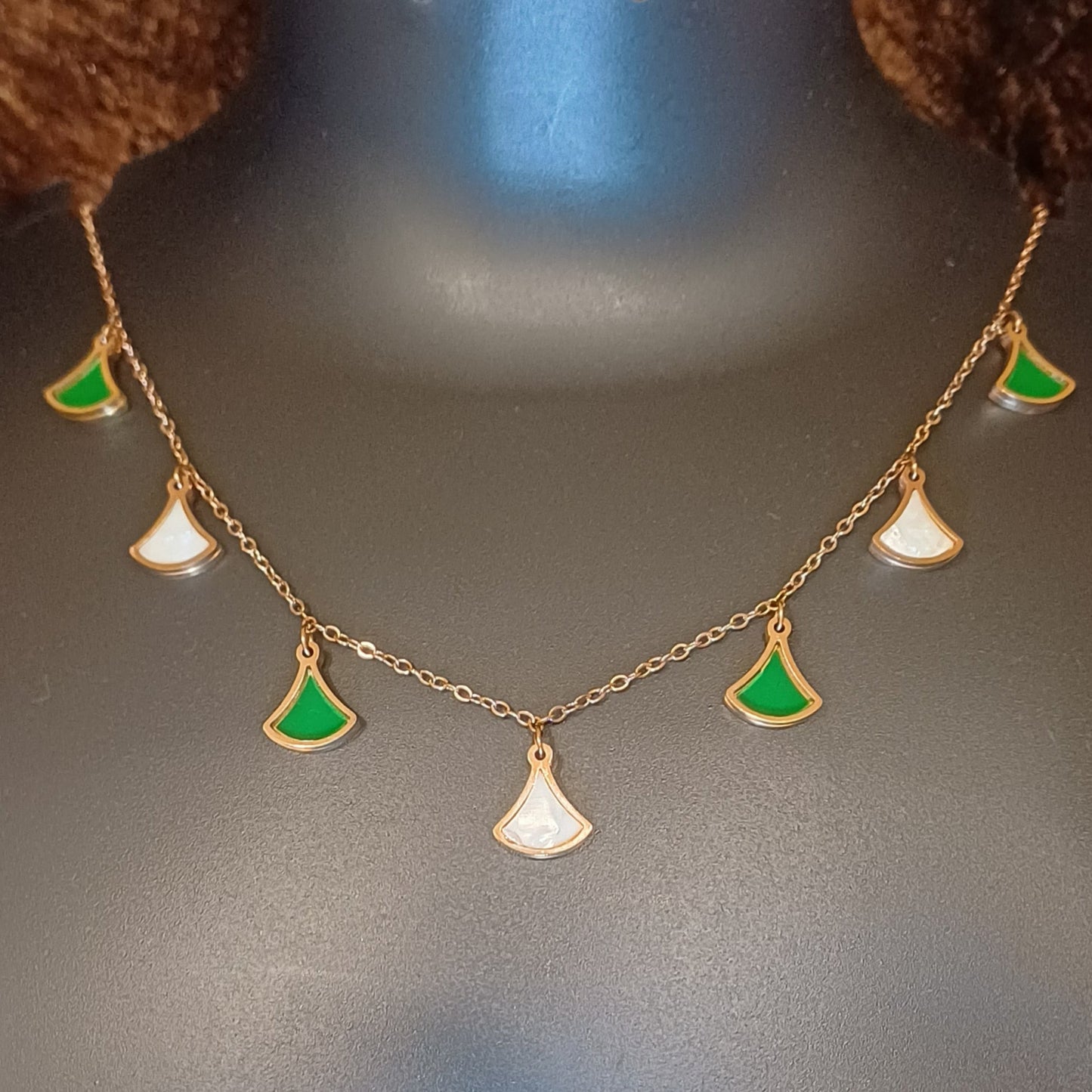 Unique chain with green white hangings_anti tarnish