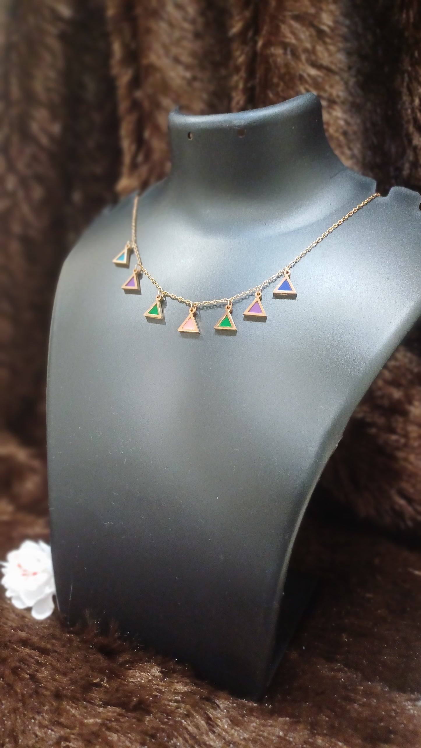 Tesselled multicolor neck chain_anti tarnish