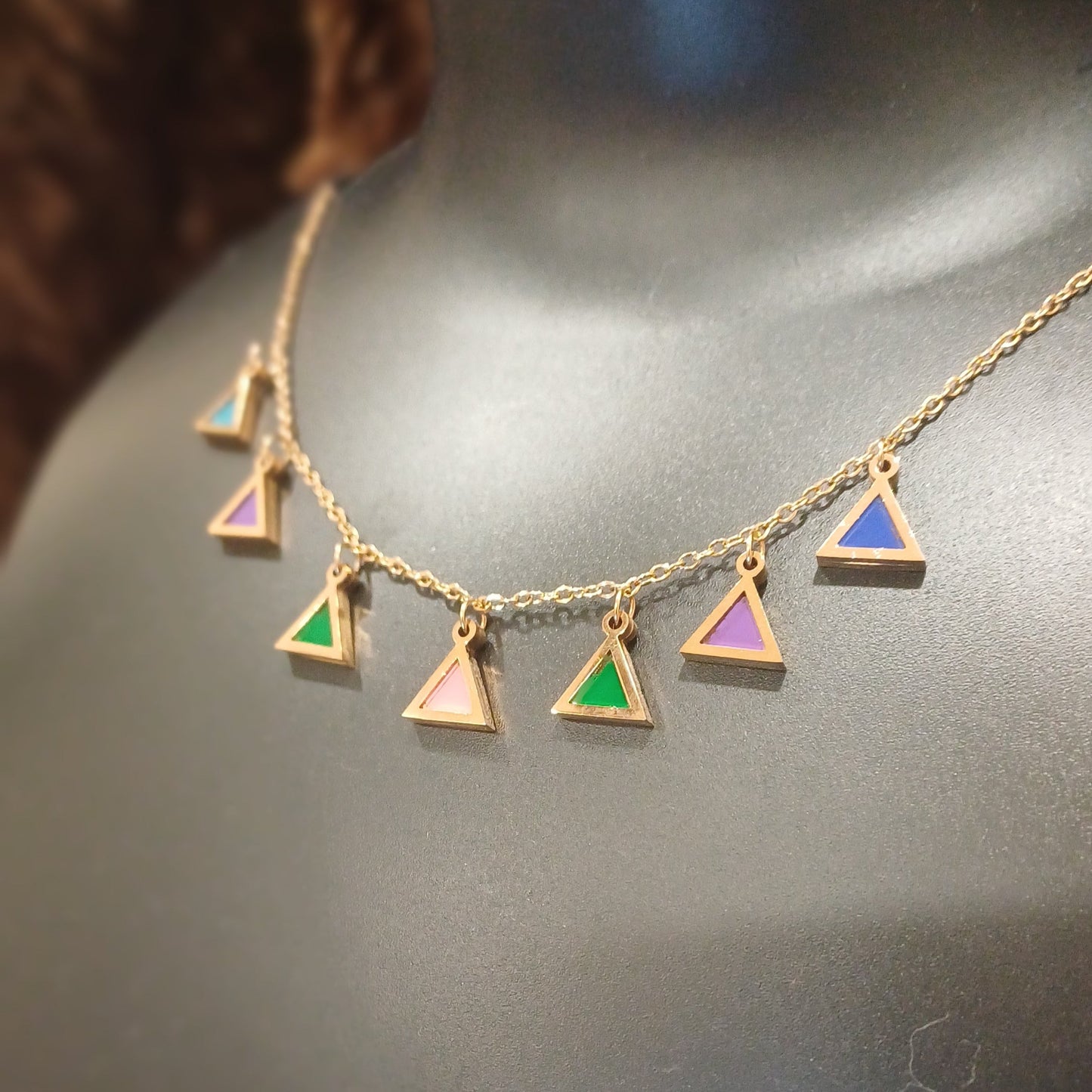 Tesselled multicolor neck chain_anti tarnish