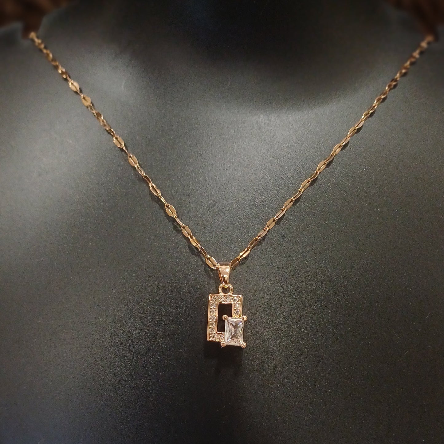 A.D. square pendant with statement braided chain_ anti tarnish