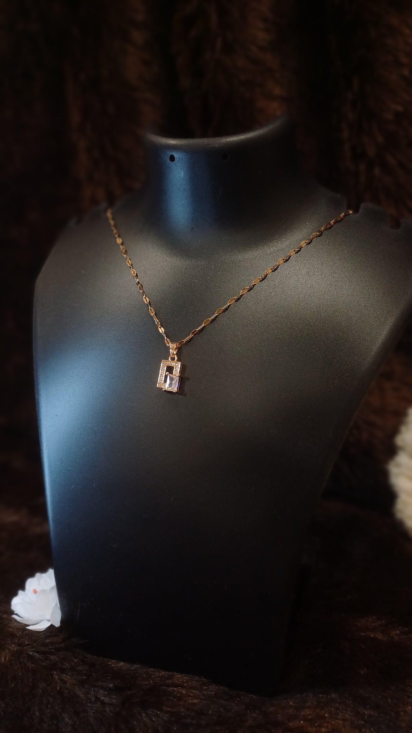 A.D. square pendant with statement braided chain_ anti tarnish