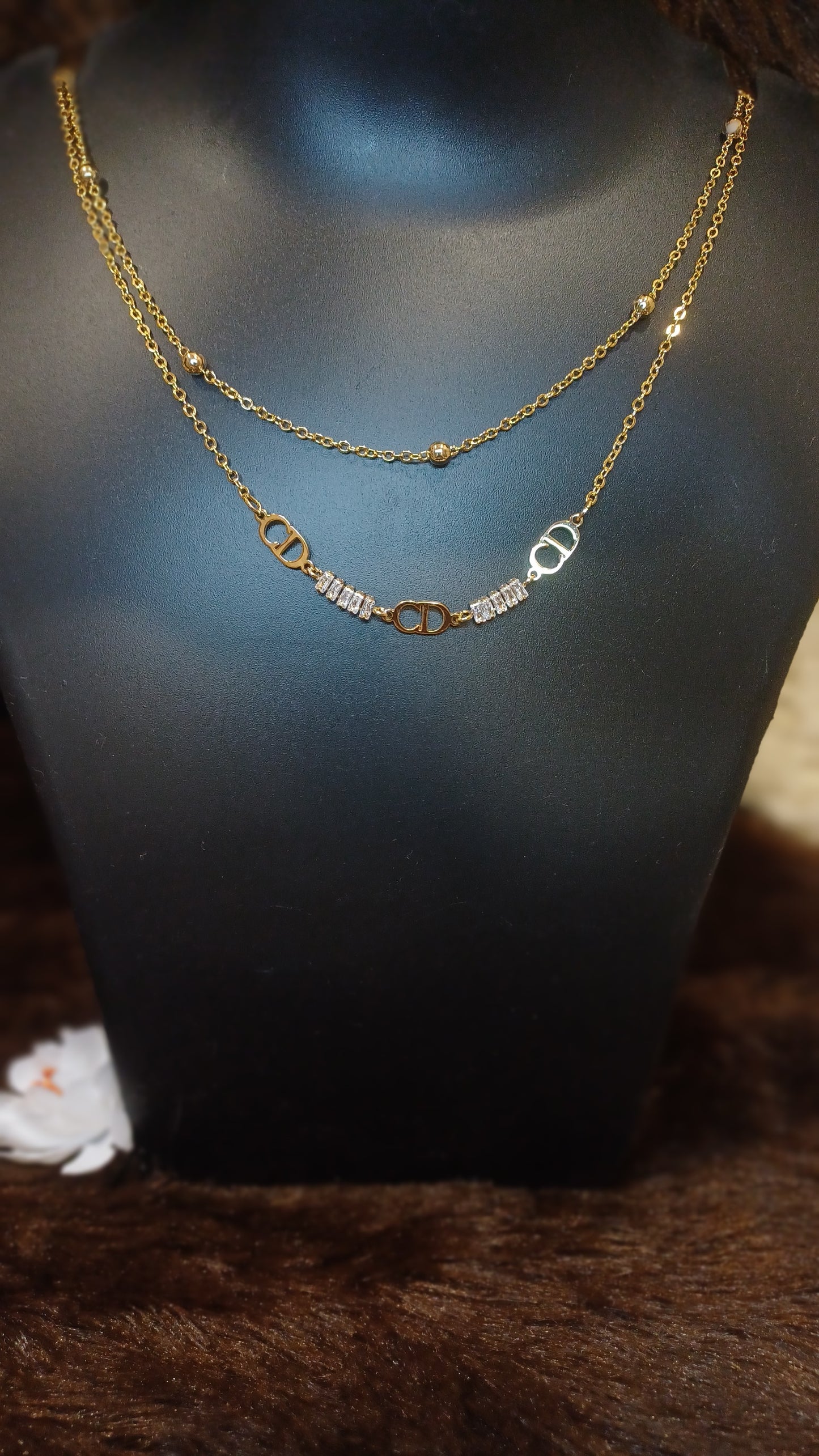 Double chained statement necklace_ American diamonds_ anti tarnish