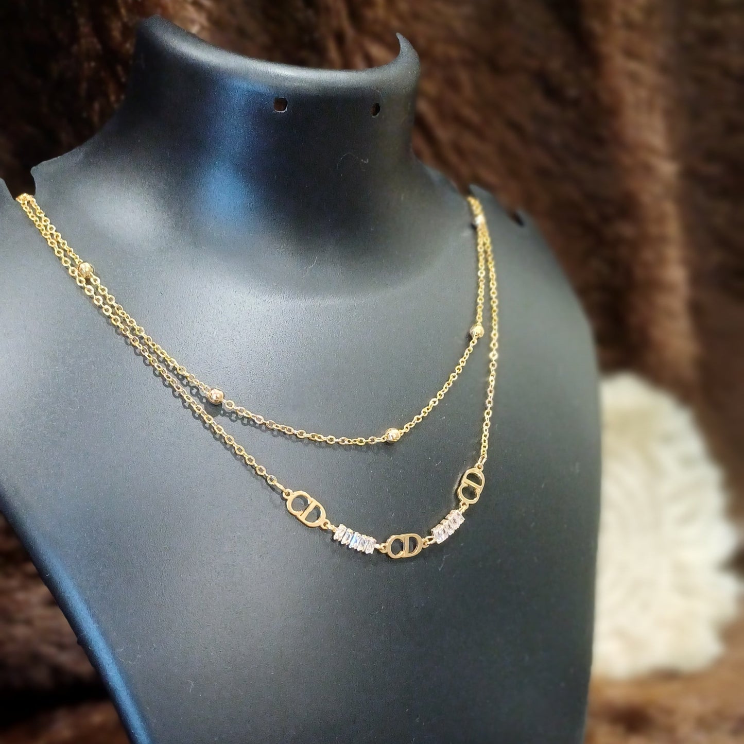 Double chained statement necklace_ American diamonds_ anti tarnish