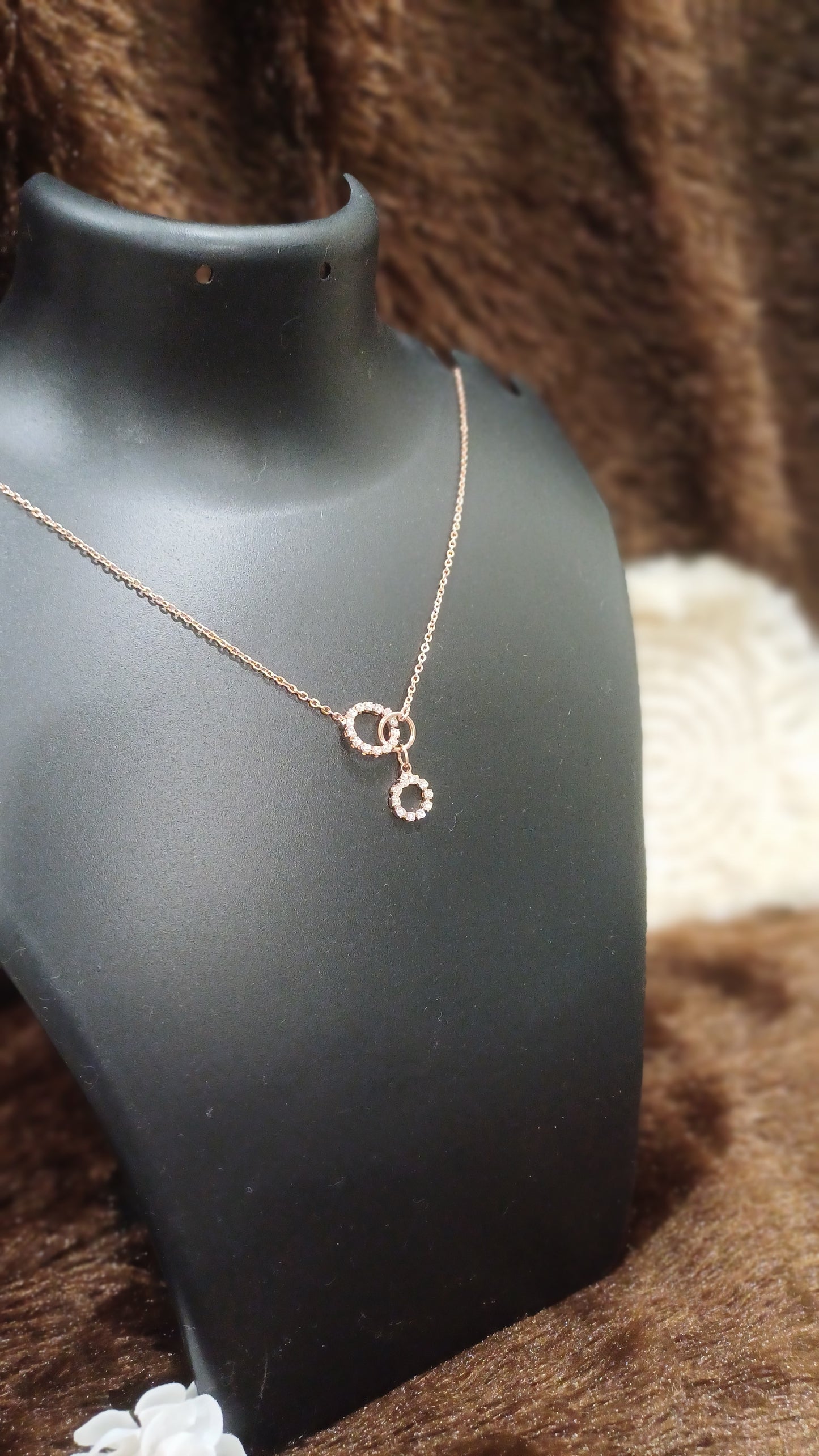 Circles of A.D diamonds pendant with golden chain_ anti tarnish _ statement design