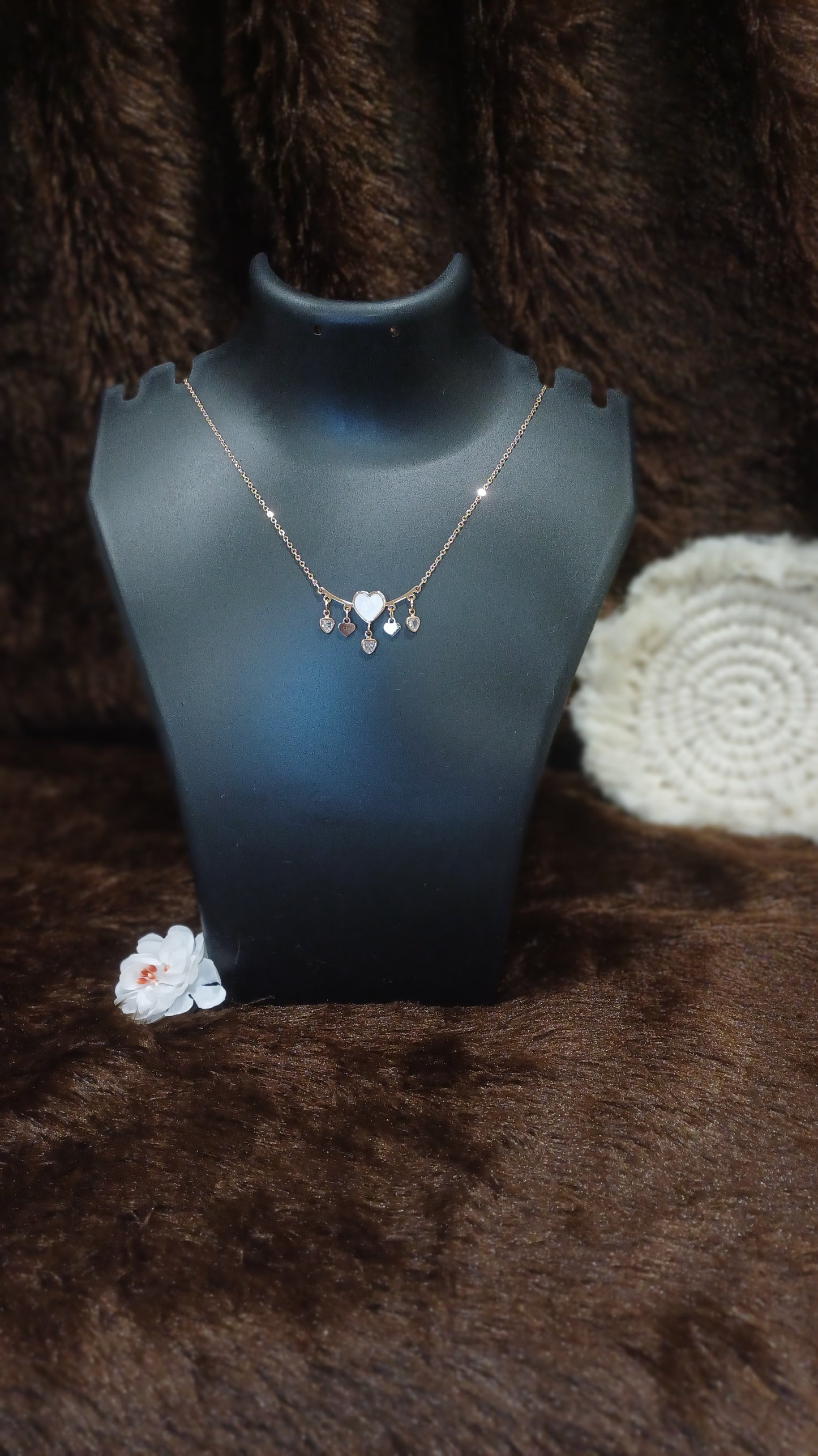 Heart-five pendant with hanging chimes and chain_ anti tarnish_ statement jewellery