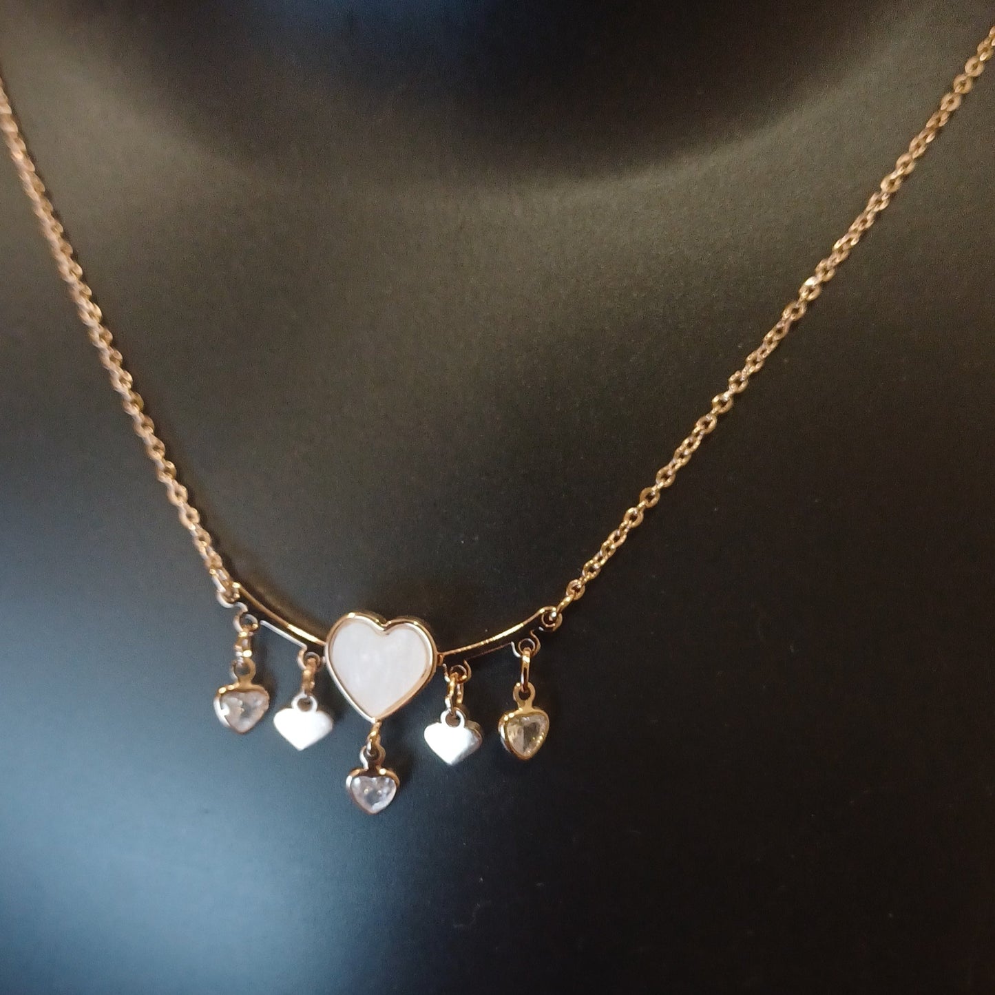 Heart-five pendant with hanging chimes and chain_ anti tarnish_ statement jewellery